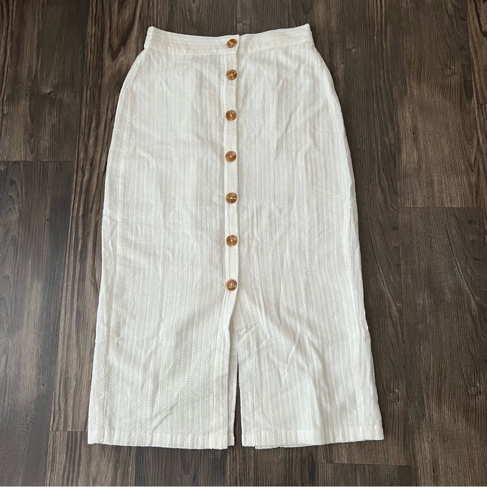 DL1961 NEW White Cotton Button Front Elastic Waist Midi Skirt with Back Slit
